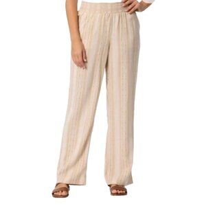 Briggs Women's Linen Blend Pant Size XXL Tan Stripe Pockets Pull On Comfortable